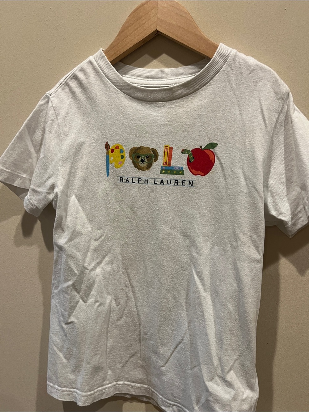 Ralph Lauren White Graphic Kids Tee with School Icons